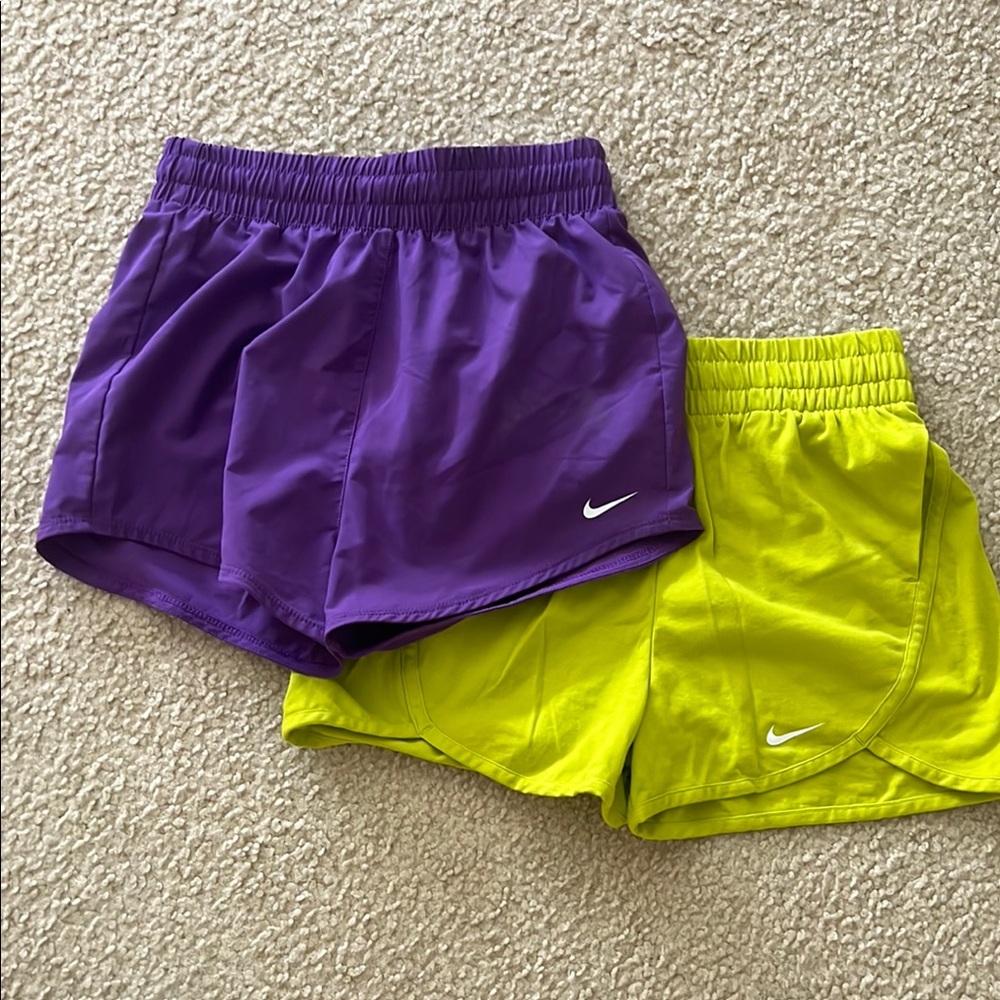 Nike Vibrant Purple and Lime Green Shorts Set of 2 brand new condition